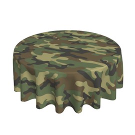 Sweetshow Military Camouflage Tablecloth Round 60 Inches Green Camo Army Round Tablecloth Polyester Washable Wrinkle Resistant Table Cloth Table Cover for Kitchen Dining Room Picnic Patio Party
