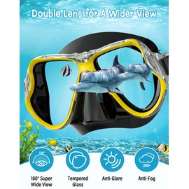 Karvipark Dry Snorkel Set, Anti-Fog Scuba Diving Mask, Panoramic Wide View Diving Goggle, Easy Breathing and Professional Snorkelling Gear for Adults