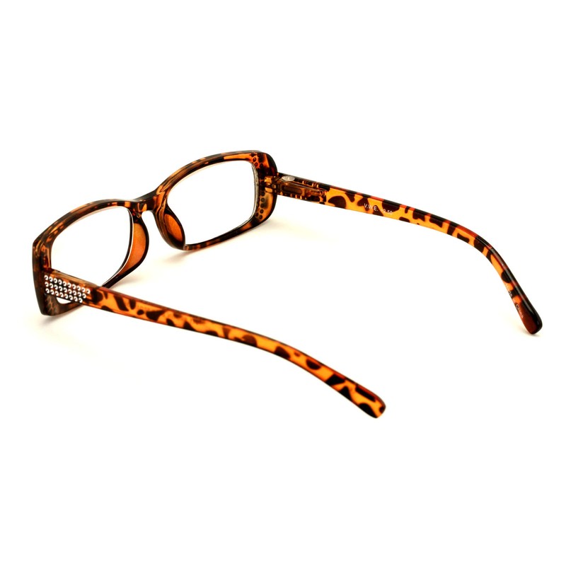 V.W.E. Women Rectangular Rhinestones Reading Glasses - Fashion Leopard Clear