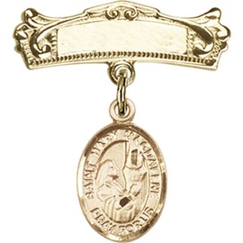Bonyak Jewelry Saint Medal Collection Gold Filled Baby Badge with St. Mary Magdalene Charm and Arched Polished Badge Pin 7/8 X 3/4 inches