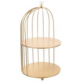 DOITOOL Gold Bird Cage Cake Stand Cosmetics Iron Storage Rack Jewelry Holder Dessert Cupcake Stand Necklace Earring Organizer Jewelry Display Holder, 7.8 x 7.8 x 13.4inch（Random Top Beads）