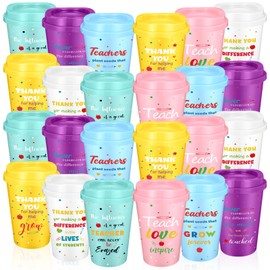 Wiwiqing 24 Pack Teacher Appreciation Gifts in Bulk, 12oz Teacher Cups with Lids Reusable Plastic Coffee Cups Tumblers Inspirational Thank You Gifts for Women, Men, Coworker, Staff, Graduation