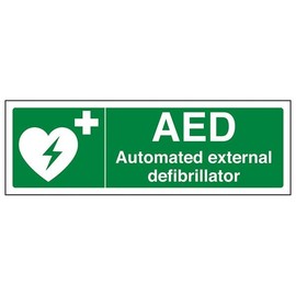 V Safety AED Automated External Defibrillator - Landscape 300 x 100 mm - 2mm Rigid Plastic Safety Sign