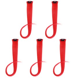Straight Red Clip in Human Hair Extension Remy Human Hair Red Clip on Highlights 5 Pieces/set 18 Inch Color Red