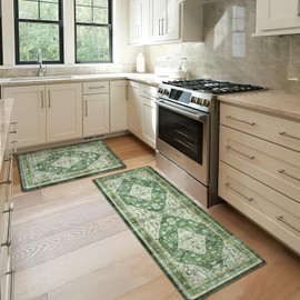 Collive Boho Kitchen Mat, Cushioned Anti Fatigue Kitchen Rug Set 2 Piece Non-Skid Waterproof Kitchen Mats for Floor, Comfort Heavy Duty Standing Mat for Kitchen, Laundry, Sink, Office, Desk