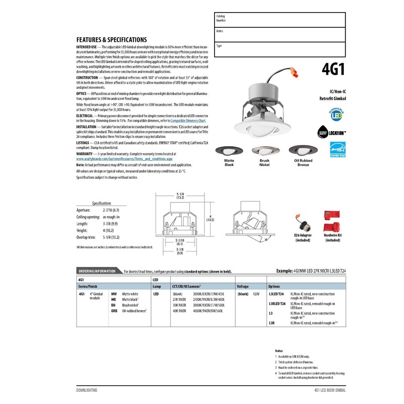 Lithonia Lighting 4G1MB LED 30K 90CRI M6 LED Recessed Higher