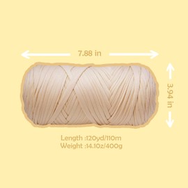 BATELO 400g T-Shirt Yarn Crochet Yarn for Beginner Crochet Bags/Basket/Coaster,High Elastic Thick Polyester Fabric(Khaki)
