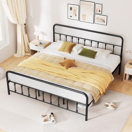 Giantex King Size Metal Platform Bed Frame, Victorian Style King Platform Bed with Headboard & Footboard, Heavy Duty Mattress Foundation, 1100 lbs Capacity, No Box Spring Needed, Noise-Free, Black