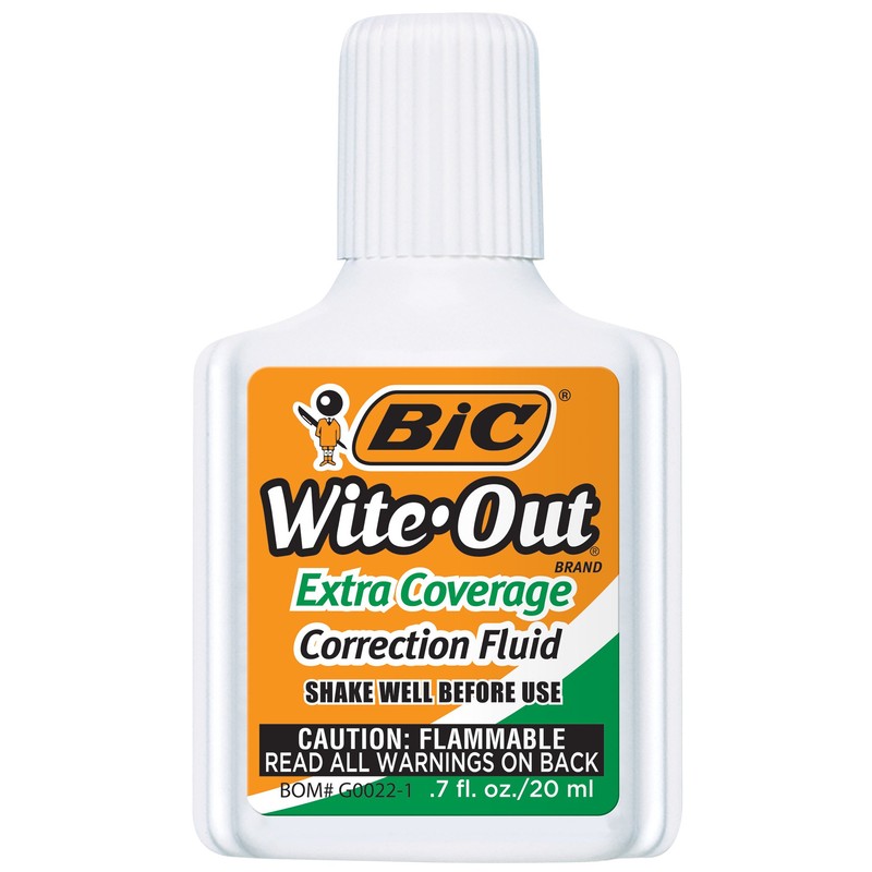 BIC Wite-Out Brand Extra Coverage Correction Fluid, 20 ml, White,