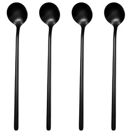 JIYIN 4Pcs Satin Black Stainless Steel Coffee Spoons, 6.7 Inches Coffee Spoons Iced Teaspoon Espresso Stirring Spoon, Matte Black Teaspoons Dessert Spoon