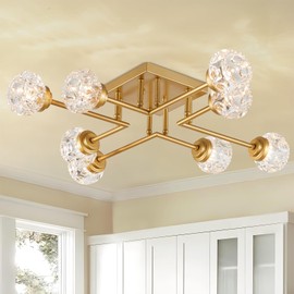 XINGQI 31" Modern Glass Ceiling Light, Semi Flush Mount Ceiling Light Fixture with 8-Lights, Gold Sputnik Chandeliers for Bedroom, Dining Room, Farmhouse Kitchen, Office, Living Room