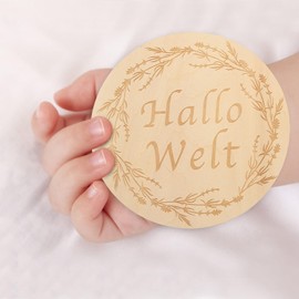 Kisangel 1 Set Scrapbook Embellishment Birth Display Sign Monthly Milestone Card Birth Display For Hospital Milestone Disc Gifts Baby Wooden Memory Card Arrow