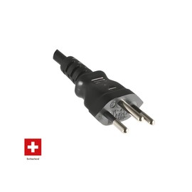 Power Cord Switzerland 1.80 m, SEV/46/YC 3 Pin Schweiz/IEC 60320 °C13 90 ° Black, 12L