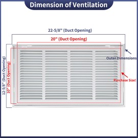 Howeall 20"W x 10"H [Duct Opening Size] Steel Return Air Filter Grille - Removable Face/Door for 1 inch Filters -HVAC Vent Cover Grill - White [Outer Dimensions: 22 5/8"W X 12 5/8"H]