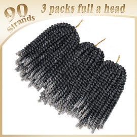 Beyond Beauty Spring Twist Crochet Hair 90strands 8 Inch Fluffy Spring Twists Braiding,Spring Twist Crochet Braids Bomb Twist Crochet Hair for Black Women (M1B-Grey)