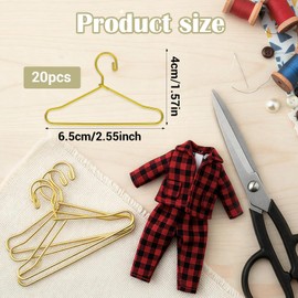 20Pcs Golden Mini Metal Clothes Hangers, 2.5 Inch Metal Doll Clothes Dress Outfit Holders Doll Wardrobe Clothe Hangers for Dollhouse Gown Closets Bedroom Accessories