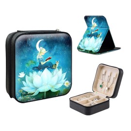 ETLKJVBL Travel Jewelry Case with Compact Mirror, Girl Sitting on the Flower Exquisite PU Leather Jewelry Boxes for Women and Gril, Best Gifts for People Who Travel - Dainty Jewelry Organizer