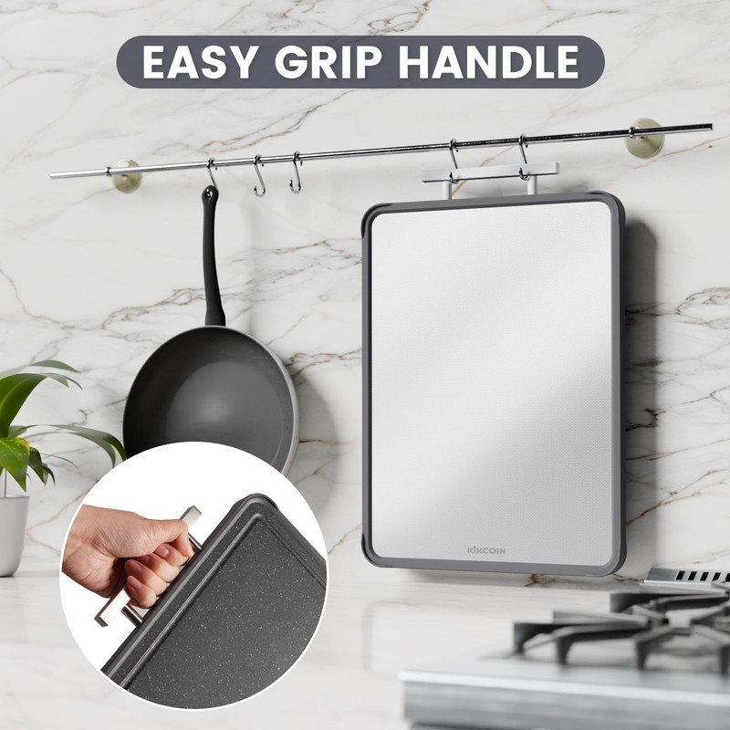 Kikcoin Double Sided Stainless Steel Cutting Boards for Kitchen, Stainless
