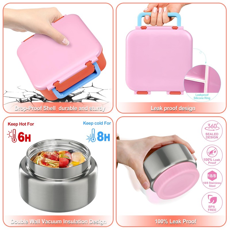 Kids Bento Lunch Box with 9oz Soup Thermo Leakproof Lunch