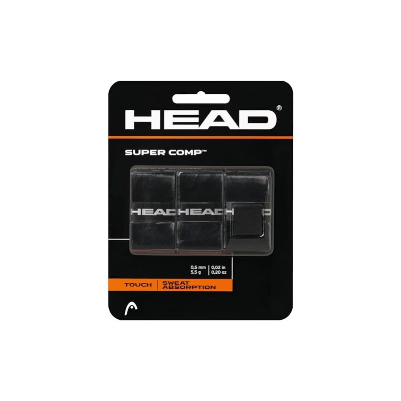 HEAD Super Comp Overgrip, 3 Count (Pack of 1), Black