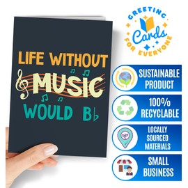 Music Birthday Card for Women, Men - Music Note Themed Pun Thank You Cards for Teacher, Valentine's Day or Christmas for her, him - Musician, Guitarist, Pianist Lover Appreciation, Retirement - NUM 23