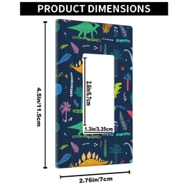 Pznen Dinosaur Single Rocker Light Switch Cover, Colorful Dinosaurs Navy Blue 1-Gang Decorator Wall Plate for Kids Boys Bedroom Office Decor