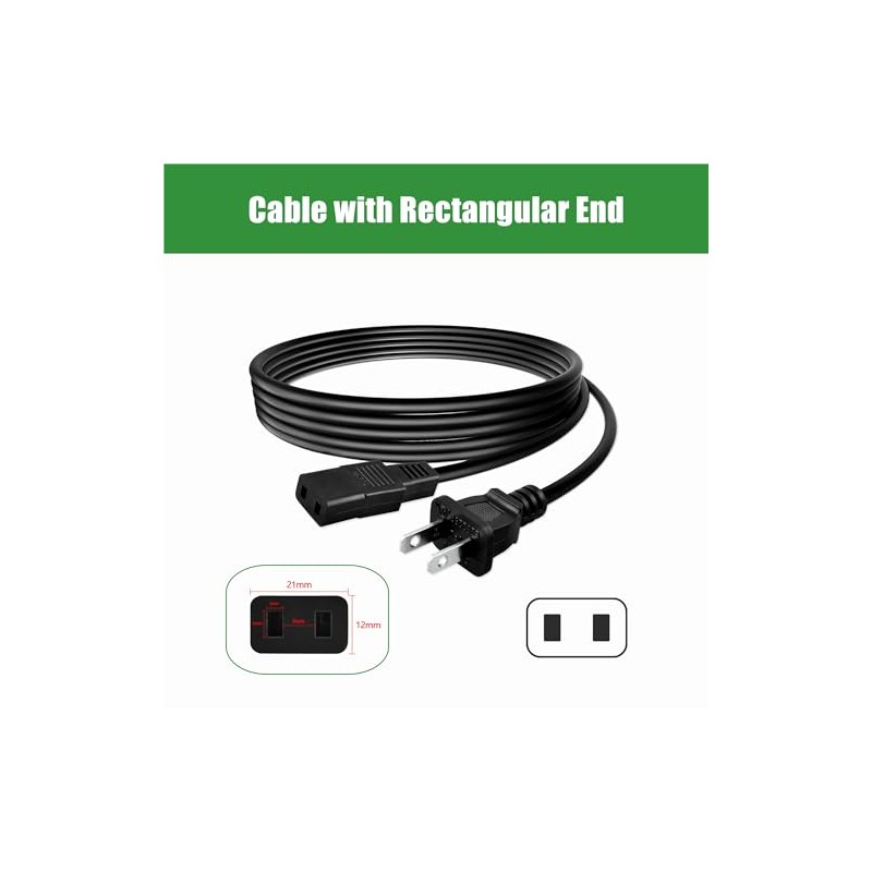 FITE ON 8ft 2-Prong Square AC Power Cord Cable Lead