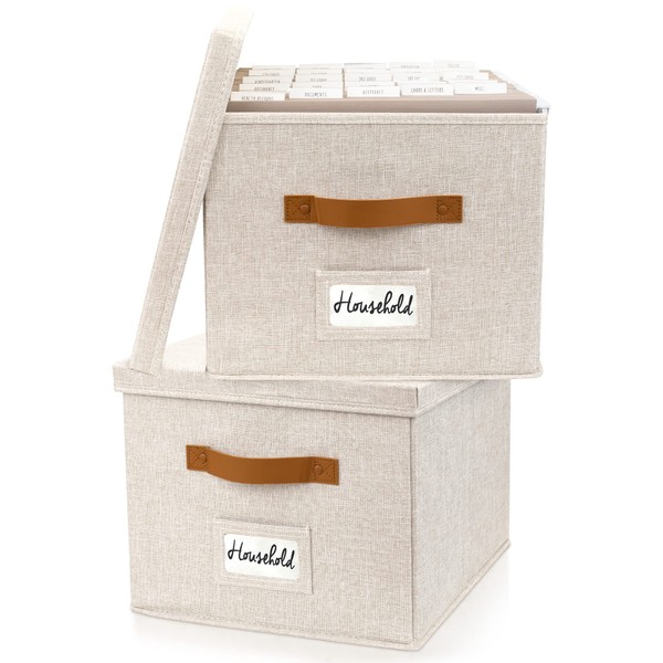 ZICOTO Decorative File Organizer Box Set of 2 - Collapsible