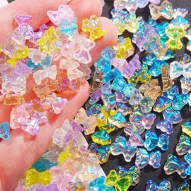 Bear Nail Art Decorations, 3D Mixed Colorful Bear Nail Art Glitter Flakes, Resin Cute Bear Rhinestone Nail Art Design for Women Girls Manicure Acrylic Nails Supplies DIY Crafts Nail Art Tips(150pcs)