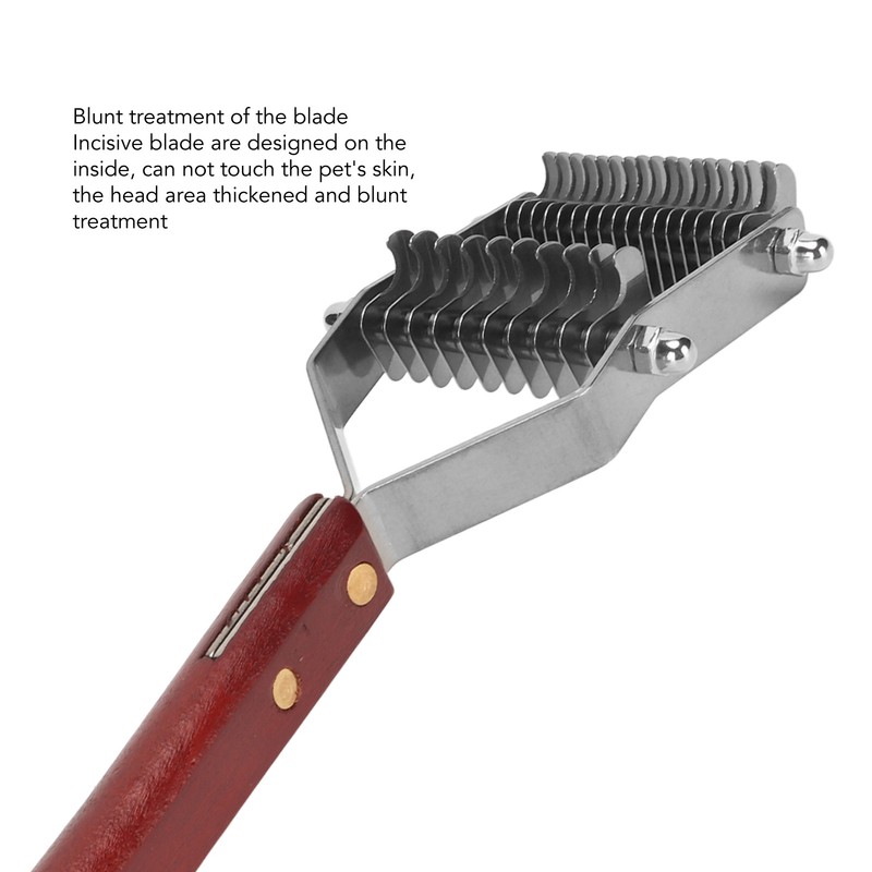 Pet Dematting Comb 2 Rows Stainless Steel Blades Wooden Handle