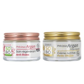 SO'BiO étic | Anti-Aging-Nachtduo, wertvolles Argan | Regenerierende Anti-Falten Nachtpflege 50 ml & Nährcreme für reife Haut 50 ml | Regeneration, Ernährung & Festigkeit | Bio-Arganöl | Hergestellt