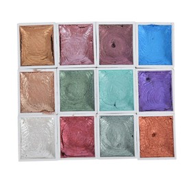 Garosa Watercolour Paints with 12 Different Professional Metallic Glitter Solid Watercolour Pigment Set for Sketching Painting Drawing Art Accessories (Sparkle)