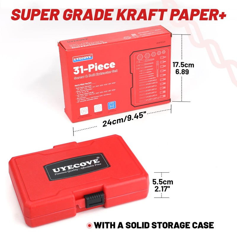 UYECOVE 35 Pcs Spiral Screw Extractor Bolt Extractor Set, 6542/4341