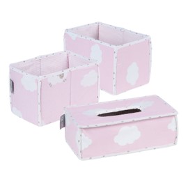 roba Care Organiser Set 'Kleine Wolke Pink', 3 Pieces, 2 Boxes for Nappies and Accessories, 1 Wet Wipes Box