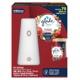 Glade Aromatizante Automático, TrueScent Technology Aroma Manzana y Canela, Hasta 70 días de Frescura Continúa, Incluye 1 Aparato y 1 Repuesto de 270 ml