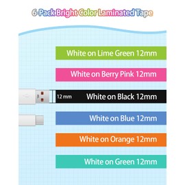 6 x MarkField Compatible Label Tape for Brother P-Touch Label Maker TZ-MQP35 TZe-335 12 mm x 8 m 0.47 Laminated Colourful Tapes for PT-H100LB H105 H107B H110 H200 H101 Cube D200 D210 D400 1000 101010