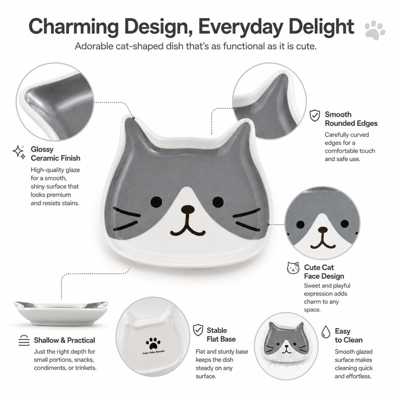 Cat-Shaped Spoon Rest, Ceramic Spoon Rest for Kitchen Counter Stove