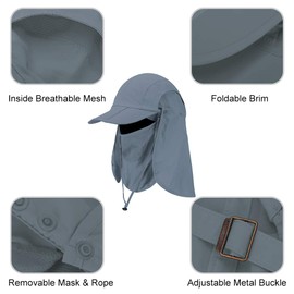 Cristgee Foldable Sun Cap, Fishing Hats, UPF 50+ Protection Caps with Face Mask Neck Flap Dark Gray