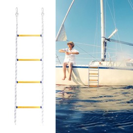4 Steps Boat Rope Ladder, Portable Outdoor Climbing Rope Boarding Ladder for Inflatable Boat, Kayak, Motorboat, Canoeing, Assist Boat, Sailboat, Jet Skis