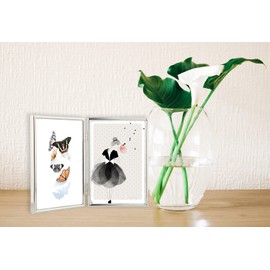 YiPinYin 4x6'' Hinged Double Simply Silver Metal Picture Frame, Elegant Silver Plated Metal Photo Frames 4 x 6'' With Soft Touch Velvet Backing for Desktop