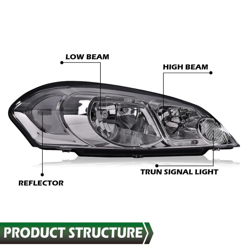 LQI LED Headlight Assembly Lamps Compatible with Chevy Impala 2006-2013/