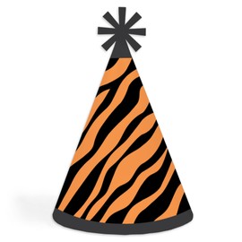 Big Dot of Happiness Tiger Print - Cone Happy Birthday Party Hats for Kids and Adults - Set of 8 (Standard Size)