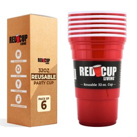 Red Cup Living 32Oz Tumbler, Insulated Reusable Plastic Drinking Glasses, Summer Cup, Beer Stein, Travel Coffee Tumbler for Hot & Cold Drinks, Water Container Kitchen Cup, Party Essentials Pack of 6
