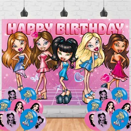 Girl Birthday Party Supplies Backdrop 5x3Cartoon Delicacy Girl Happy Birthday Background Photography Hot Pink Party Decorations Banner Photo Booth Props