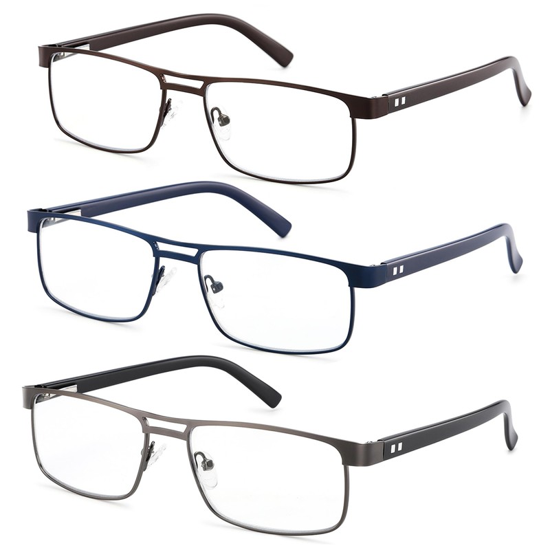 FEIVSN Metal Reading Glasses For Men, Blue Light Blocking Computer