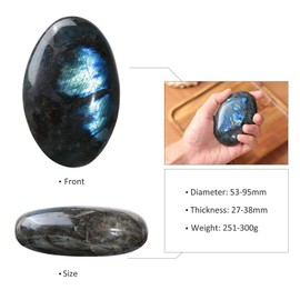 SUNYIK Natural Labradorite Palm Stone, Polished Irregular Healing Labradotite Worry Pocket Stone Anxiety Stress Relief Reiki Meditation, 2-3.7"(53-95mm)