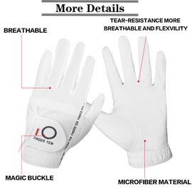 Amy Sport Mens Golf Gloves Pair Both Hands Left and Right Rain Grip Weathersof No Sweat All Weather Grips Soft Comfortable Breathable (White, Small)