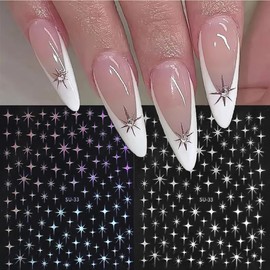 12 Hojas Pegatinas de Plantilla de Arte de Uñas, Pegatinas Autoadhesivas para Uñas, Guías de Manicura de Uñas para Mujer Decoración de Uñas (12Pcs-color Star)