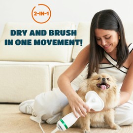 KUUBIA Pet Hair Dryer for Small-Sized Dogs and Cats | 2-in-1 Dog Hair Dryer with Self Cleaning Slicker Brush | Dog Blow Dryer | 300 Watts, Overheat Protection, Portable, Adjustable Temperature