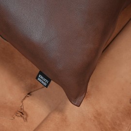 KUIRMODA Lambskin Leather Pillow Cover - Decorative Sofa Cushion Case - Throw Covers for Living Room & Bedroom, 22x22 Inches - SPN Brown Plain Pack of 2